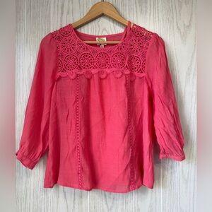 Figueroa & Flower Solid Peasant Lace Yoke Blouse Size SP